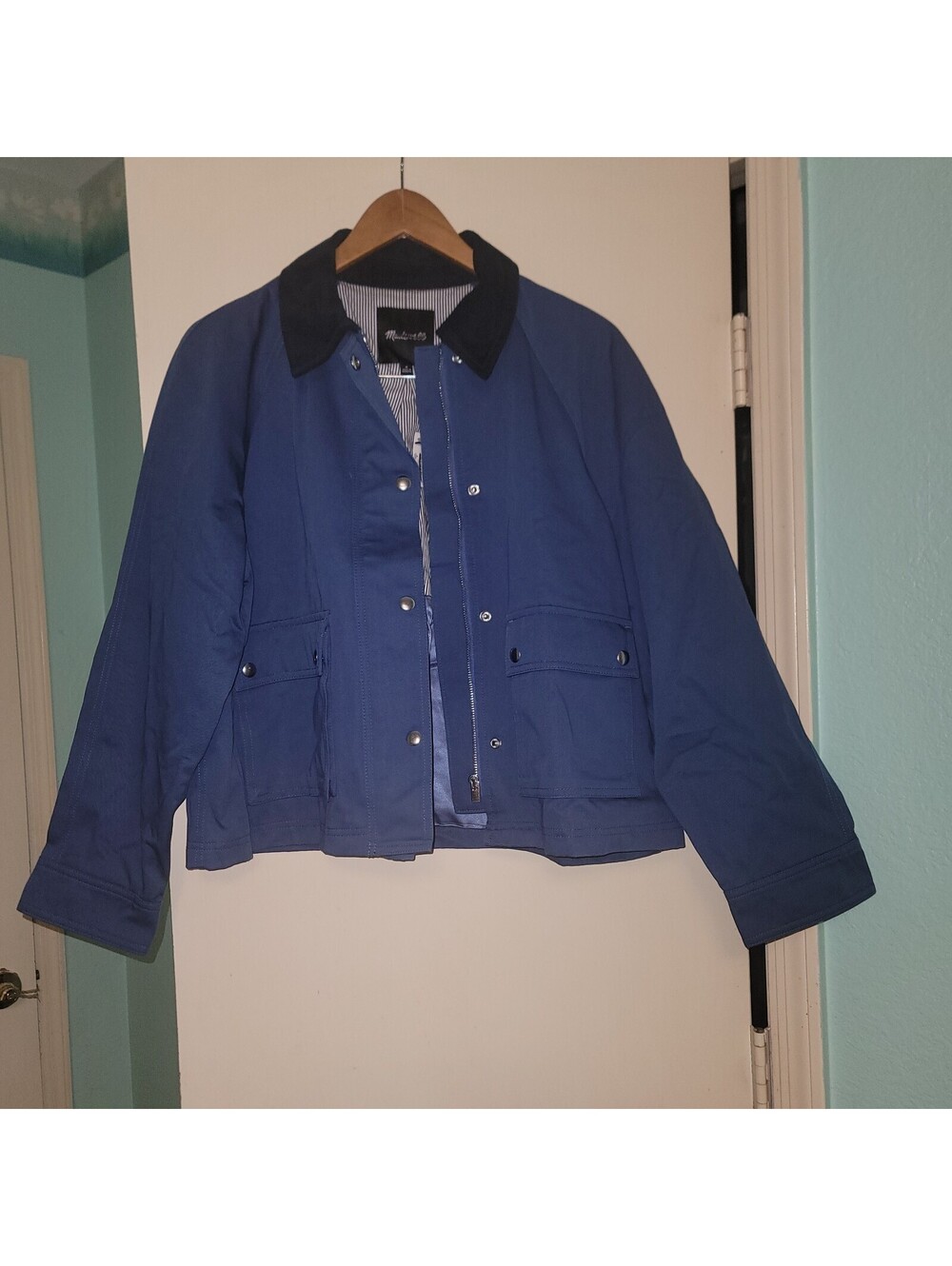Madewell The Billie Short Jacket M Deep Blue Cotton NWT $218